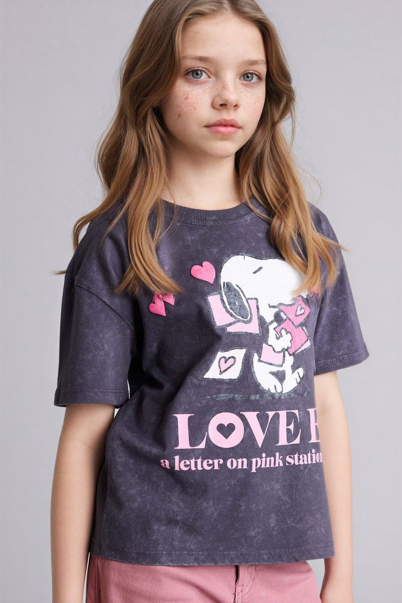 ديفاكتو تيشيرت بناتي نص كم قصة مريحة من سنوبي - Image 5